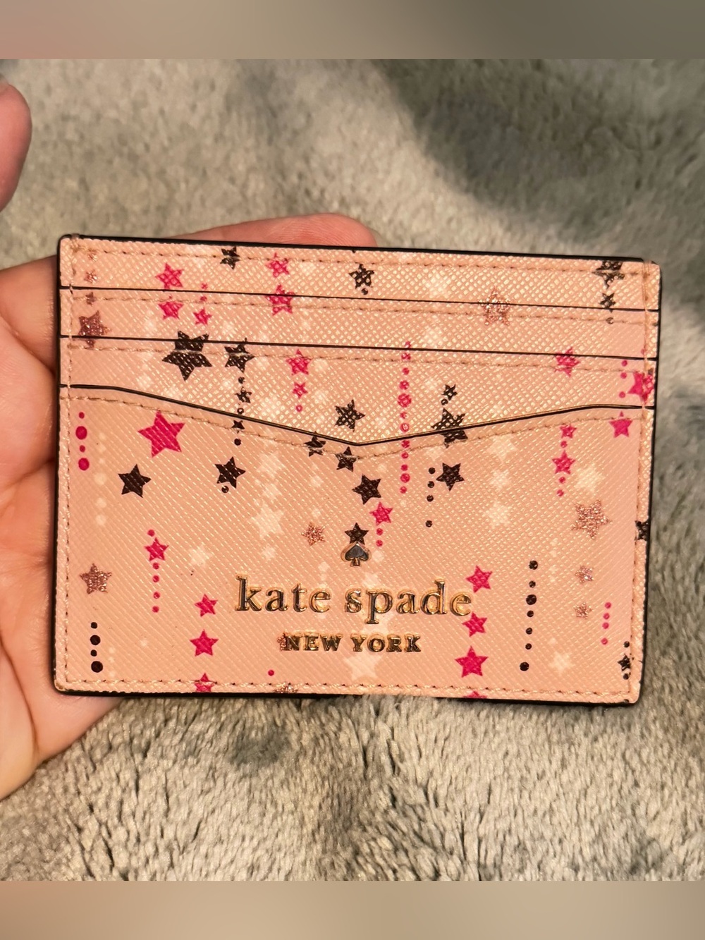 Kate Spade Staci Twinkle Stars Small Slim Card Holder Pink Multi